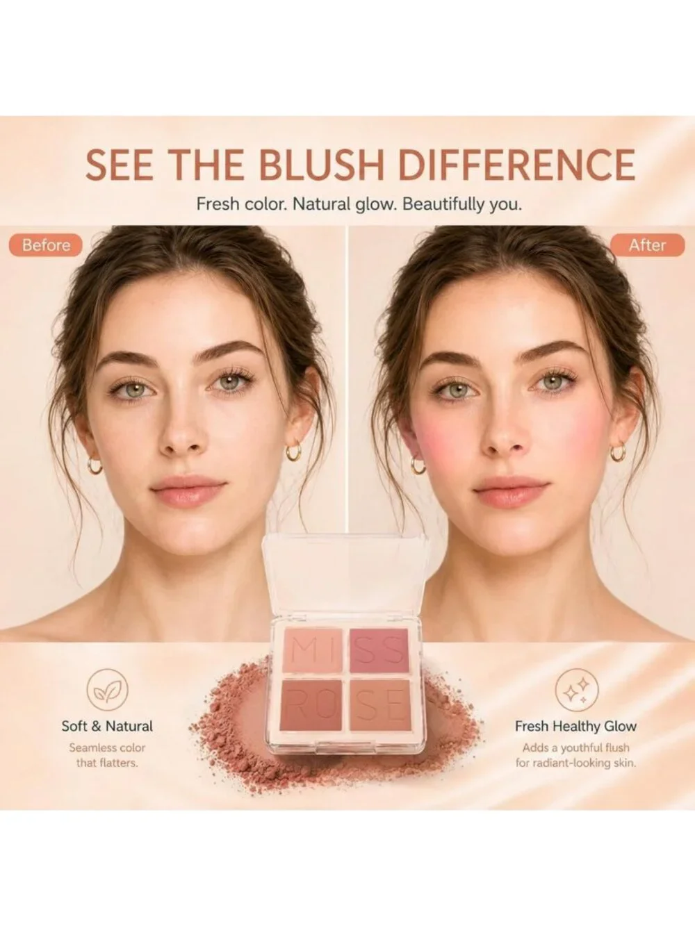 4-Color Matte Blush Palette - Highly Pigmented, Silky Smooth, Long-Lasting Cheek